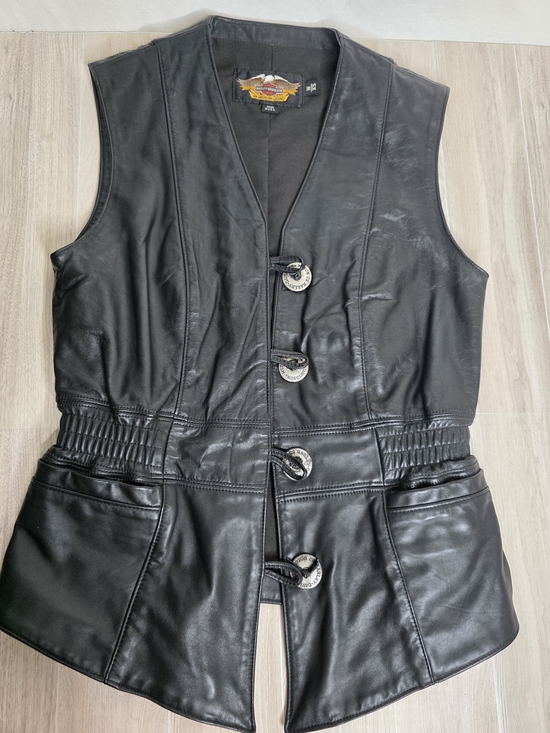 Harley-Davidson Jackets & Blazers - Vintage Harley-Davidson Black Leather Button-Front Vest